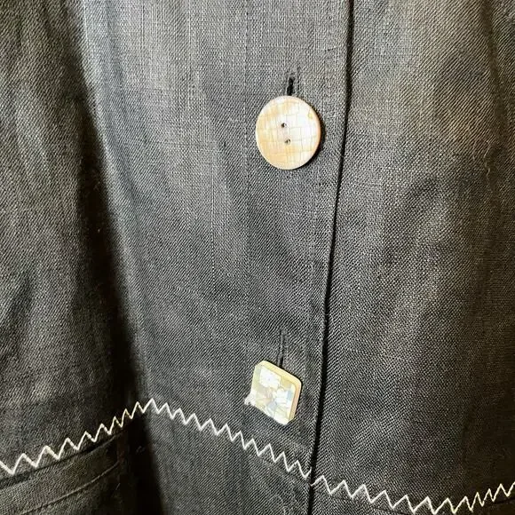 VTG Mureli Collection Women’s M Black Linen Hooded Lagenlook Artsy Jacket Art - Picture 11 of 14